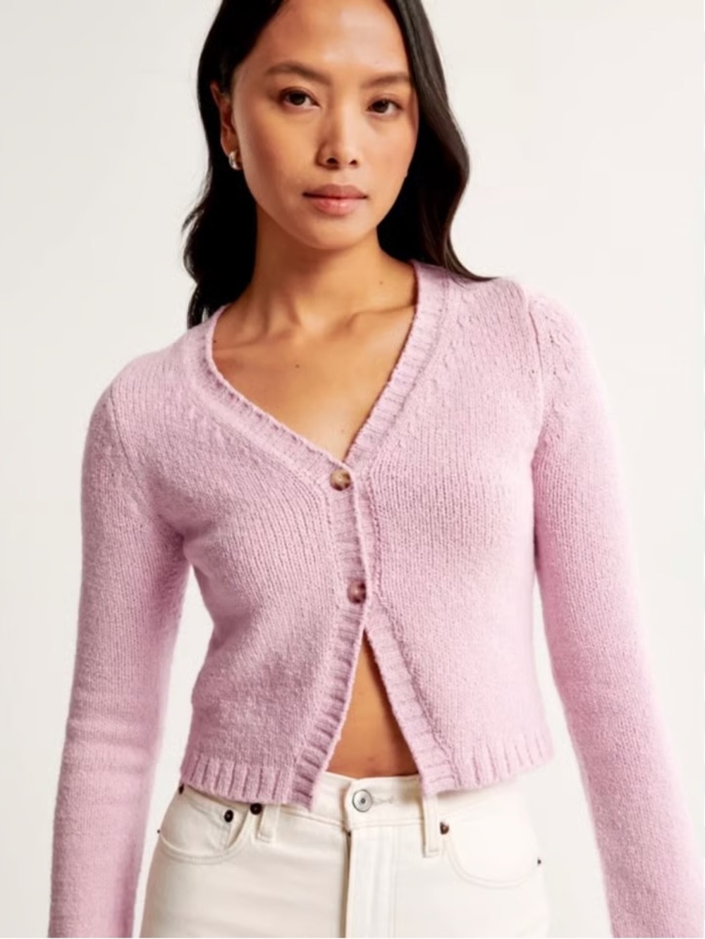 Abercrombie & Fitch Cropped Split Front Cardigan in Pink